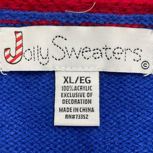 Jolly Sweaters Blue & Red Acrylic Christmas Cardigan XL Holiday Festive - New - Picture 6 of 8